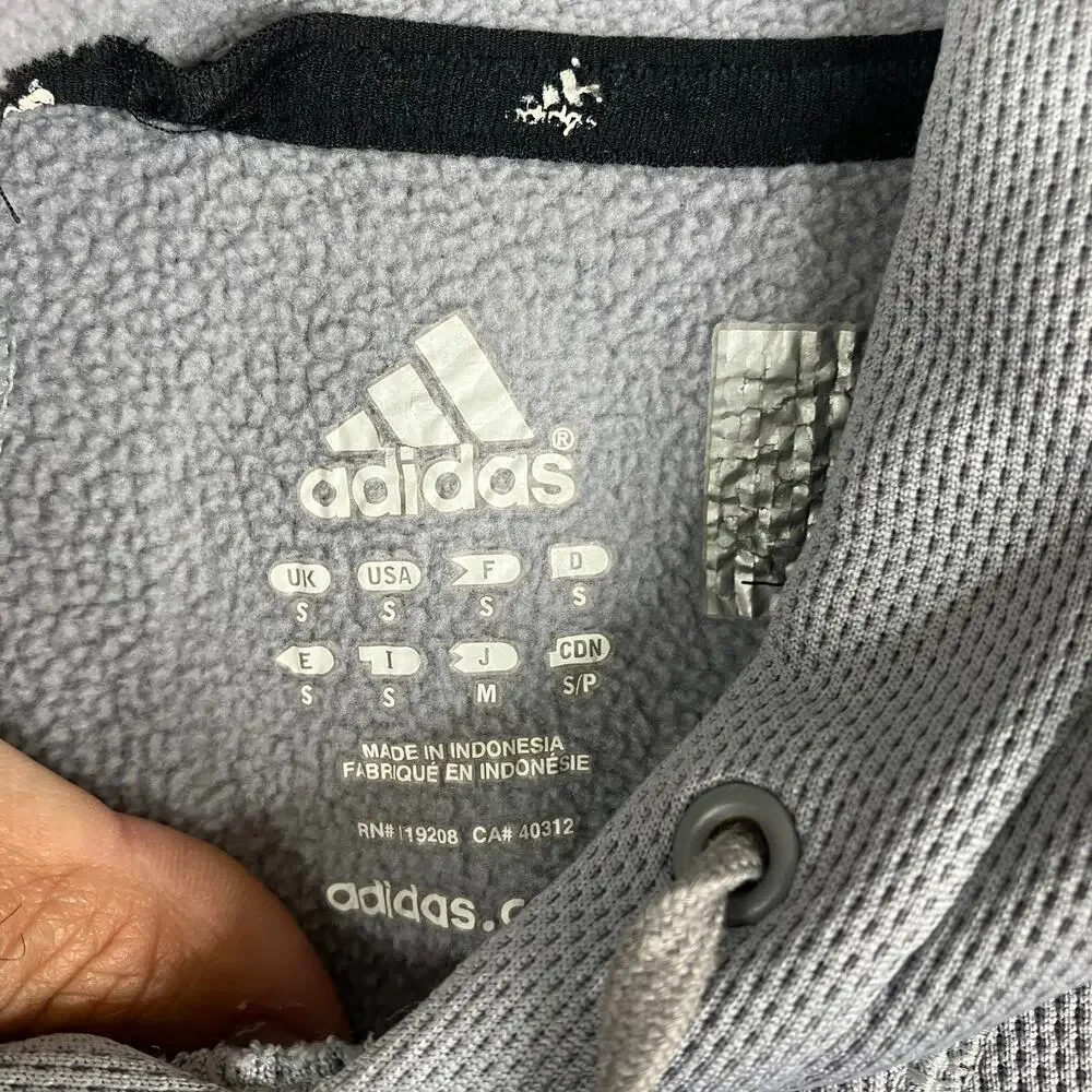 Adidas Hoodie Mens Size‎ S Gray Pullover Green Stripes Trefoil Logo Fleece